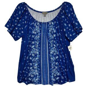 Style & Co Womens 3X Floral Print Off-The-Shoulder Knit Top Abyss Blue